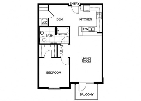 Floor plan for 1 bed, 1 bath